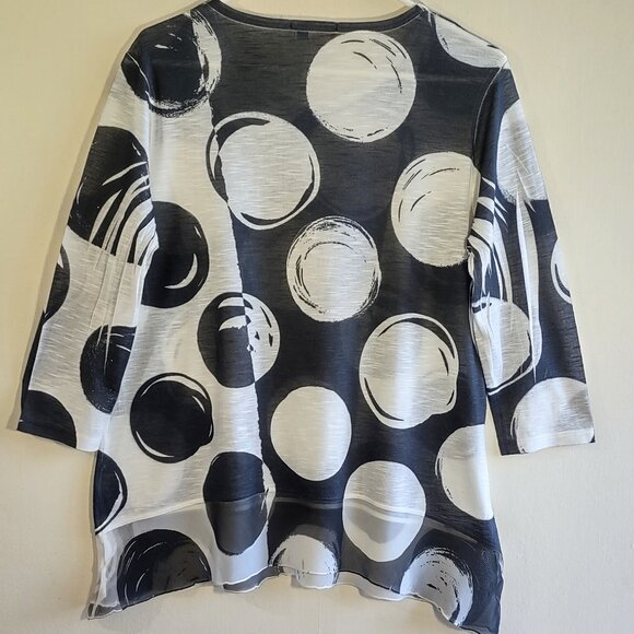 Jess and Jane Abstract Circles Top 3/4 Sleeve Asymmetrical Sheer Hem Artsy Small - Picture 4 of 8